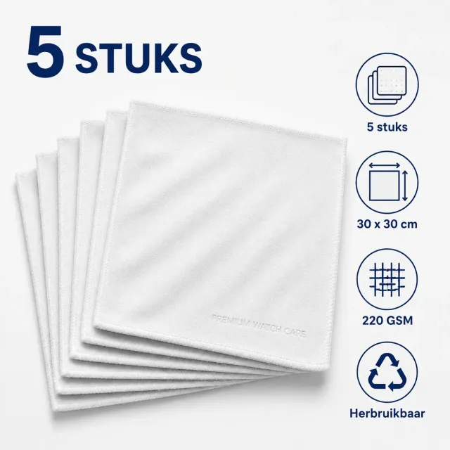 Premium Watch Care 5-Pack Microvezeldoekjes Suède 30 x 30 cm wit